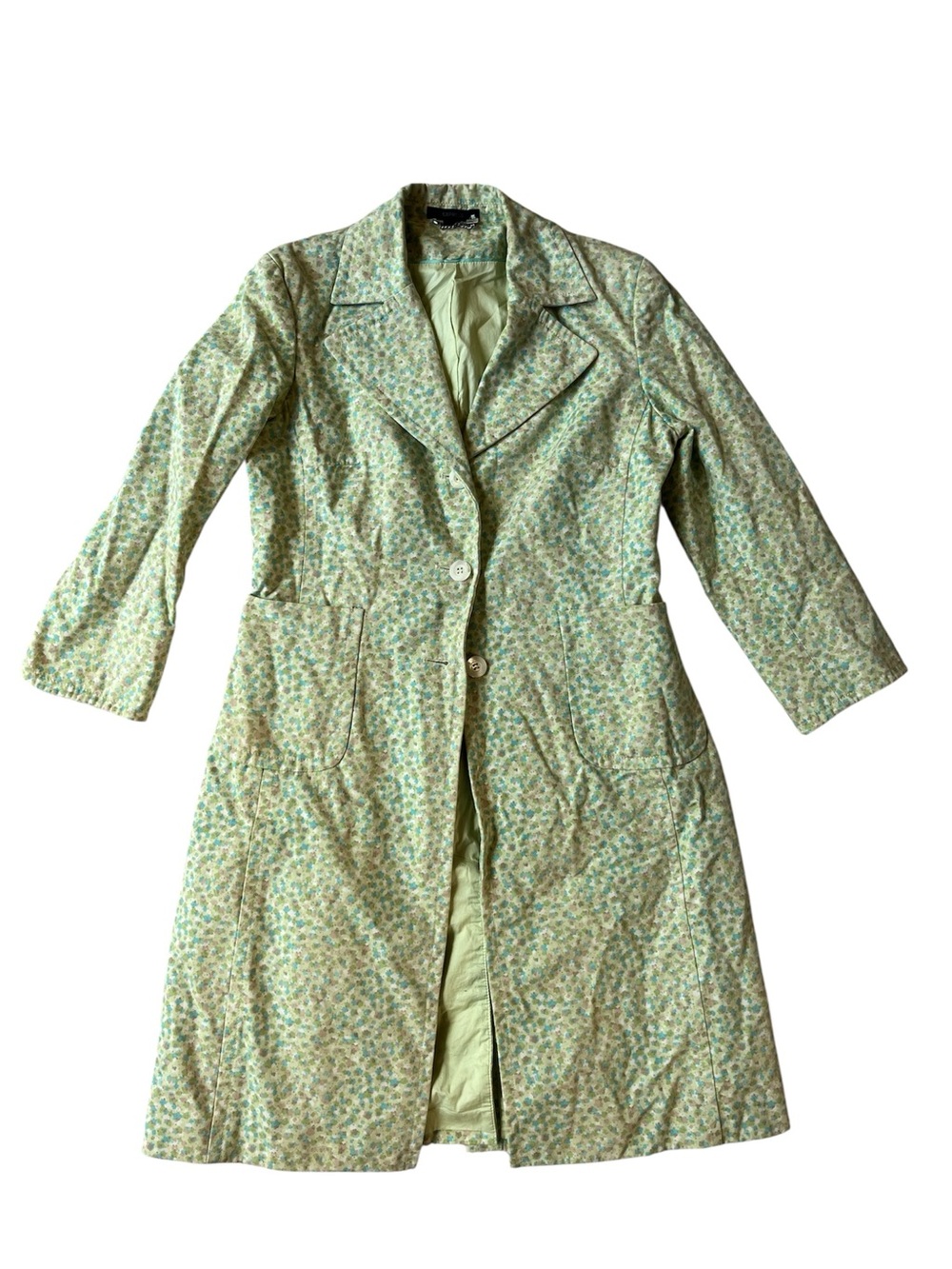 VINTAGE EXPRESS GREEN FLORAL MIDI TRENCH JACKET MEDIUM WOMENS